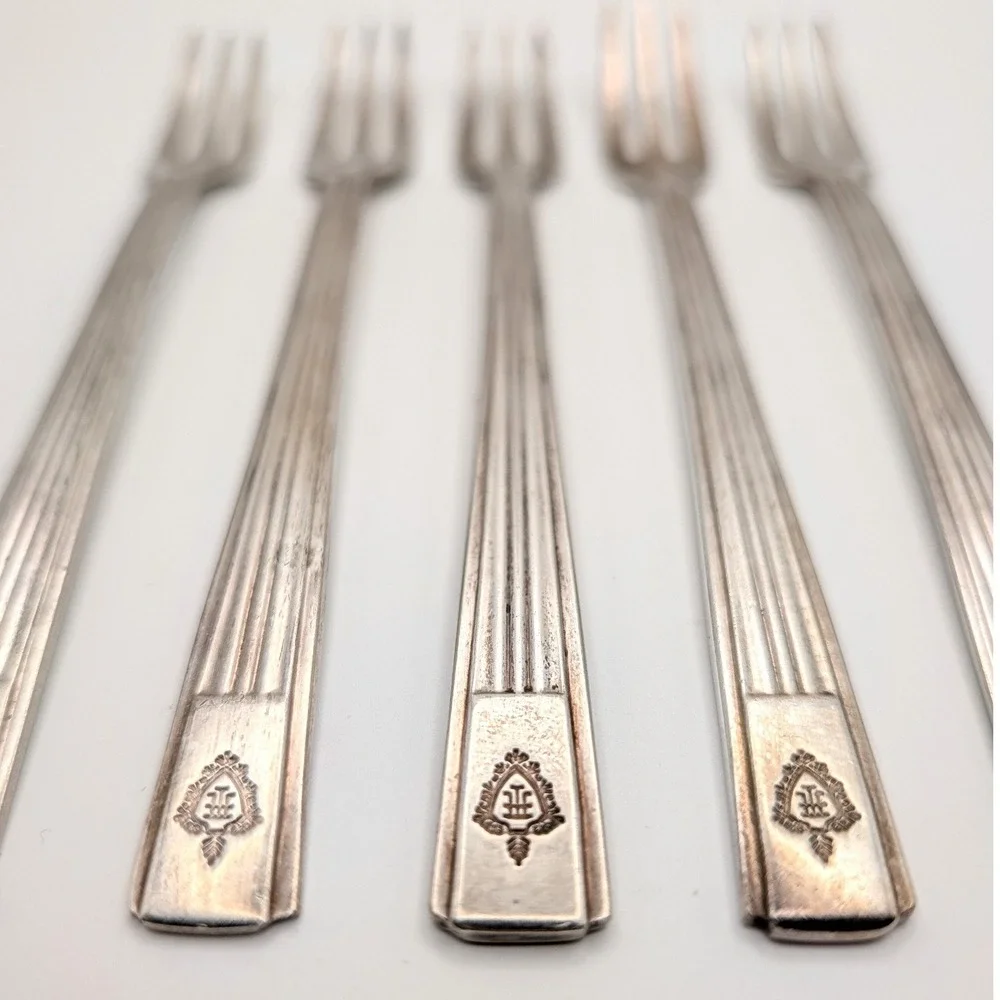 Vintage Hilton Hotel Cocktail Forks Set of 5 IS Co. Silverplate 5.75